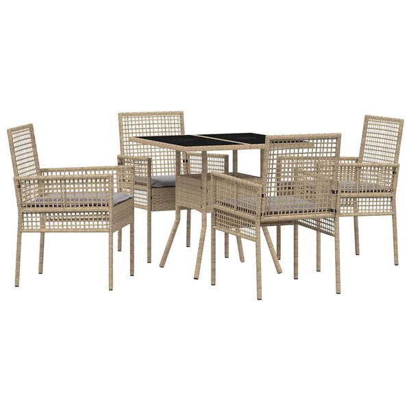 vidaXL Garden Dining Set 5 pcs Beige Poly Rattan