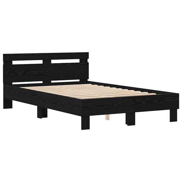vidaXL Bed Frame with LED Black Oak 120 x 190 cm Engineered Wood