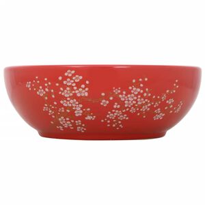 vidaXL Countertop Basin White and Red Round &Phi;41x14 cm Ceramic