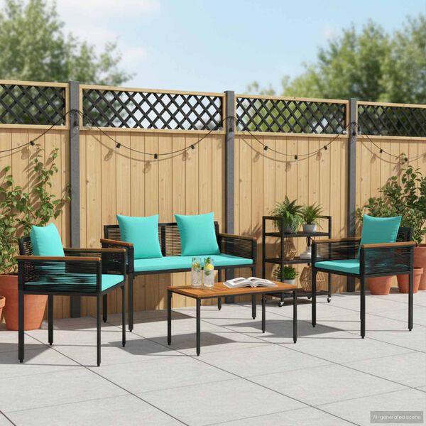 vidaXL Outdoor Furniture Set 4 pcs Black and Turquoise PE Rattan