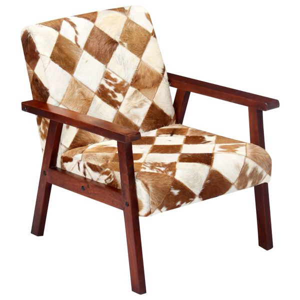 vidaXL Armchair White and Brown Real Goat Leather
