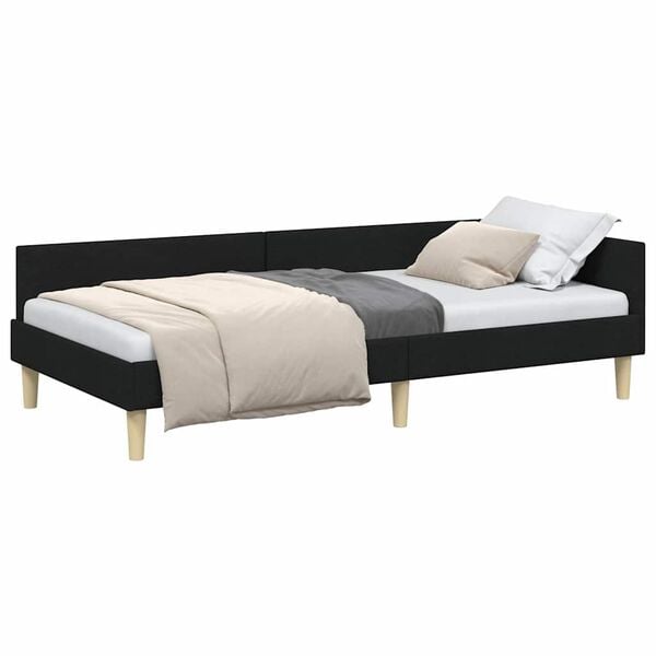 vidaXL Corner Bed Frame with Headboard Black 90 x 200 cm Fabric