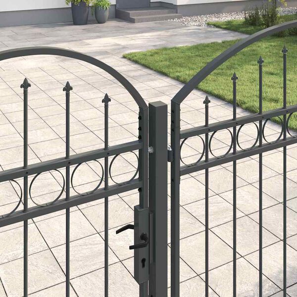vidaXL Garden Fence Gate with Arched Top Grey 400 x 100 cm Steel