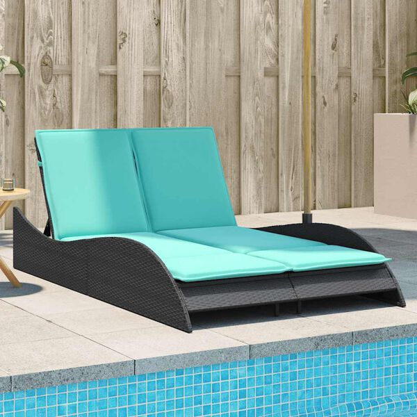 vidaXL Sun Lounger with Cushions Black 114x205x73 cm Poly Rattan