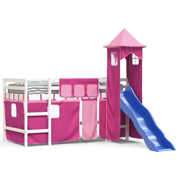 vidaXL Kids' Loft Bed with Tower without Mattress Pink 90x190 cm Single