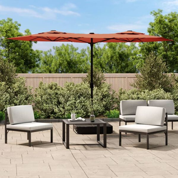 vidaXL Double-Head Garden Parasol with LEDs Terracotta 316x145 cm