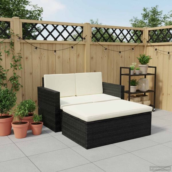 vidaXL 2 Piece Garden Lounge Set with Cushions Poly Rattan Black