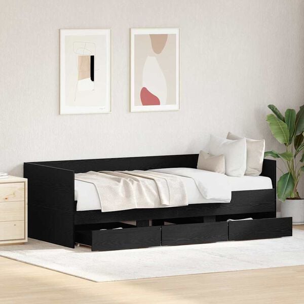vidaXL Daybed Frame with Drawers Black oak 90 x 200 cm Engineered wood