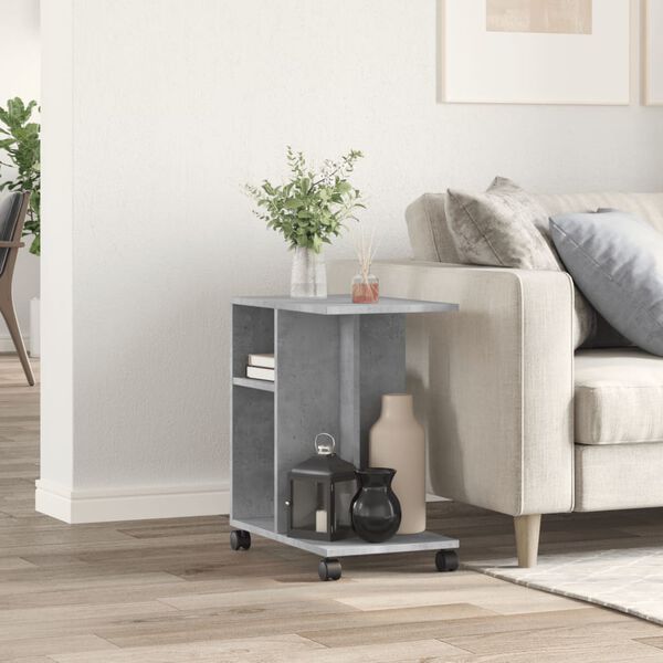 vidaXL Side Table with Wheels Concrete Grey 50x30x55 cm Engineered Wood