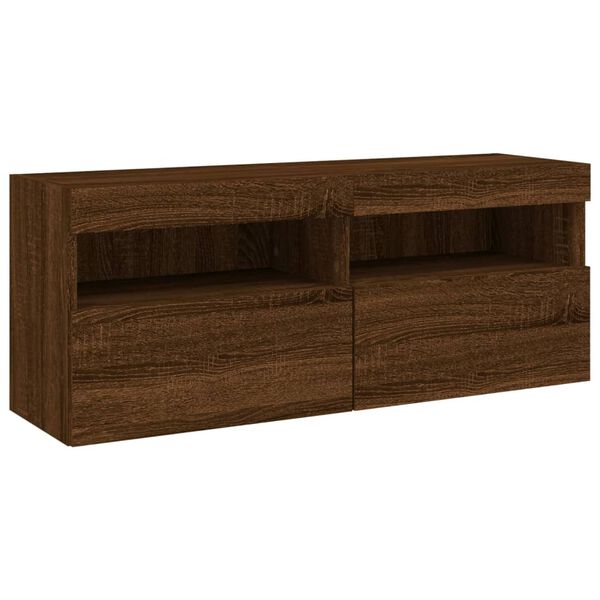 vidaXL TV Wall Cabinet with LED Lights Brown Oak 100x30x40 cm