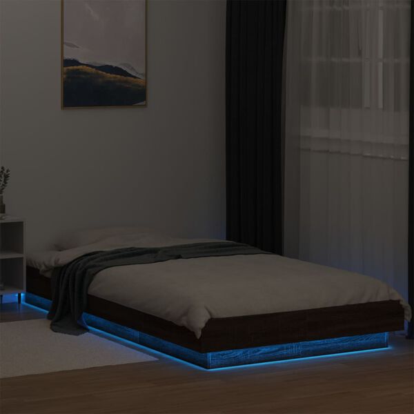 vidaXL Bed Frame with LED Lights without Mattress Brown Oak 75x190cm