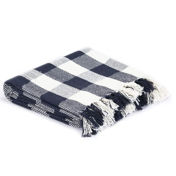 vidaXL Throw Cotton Check 160x210 cm Navy Blue