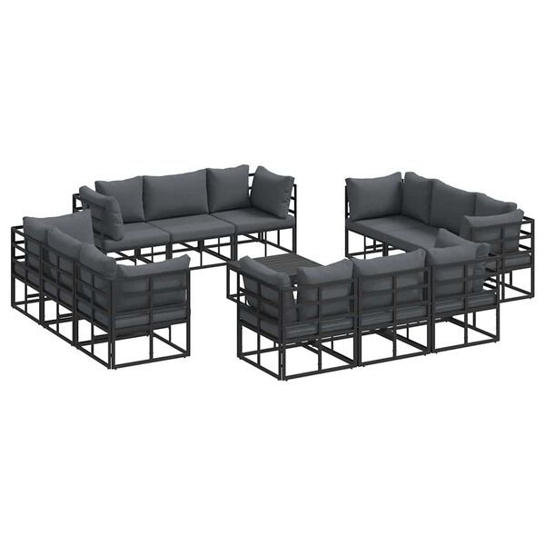 vidaXL Garden Sofa Set with Cushion 13 pcs Black Aluminium