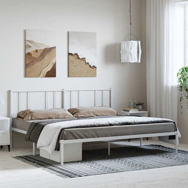 vidaXL Metal Bed Frame without Mattress with Headboard White 183x213cm
