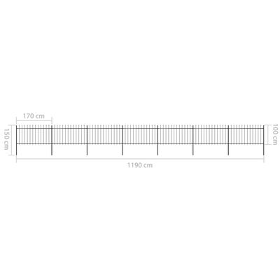 vidaXL Garden Fence with Spear Top Steel 11.9x1 m Black