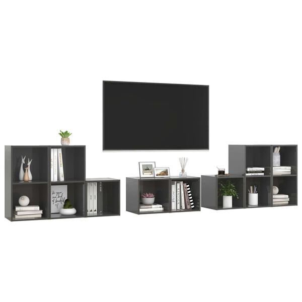 vidaXL 8 Piece TV Cabinet Set High Gloss Grey Engineered Wood