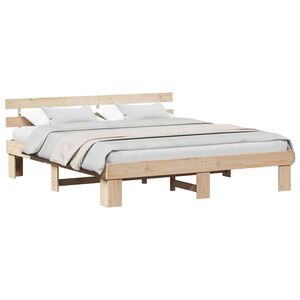 vidaXL Bed Frame with Headboard Natural 180 x 200 cm Solid Pine Wood