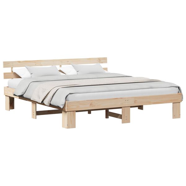 vidaXL Bed Frame with Headboard Natural 180 x 200 cm Solid Pine Wood