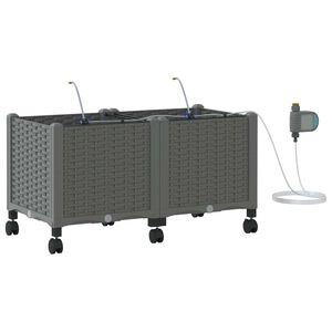 vidaXL Garden Planter with Irrigation&Wheels 2 pcs Light Grey PP