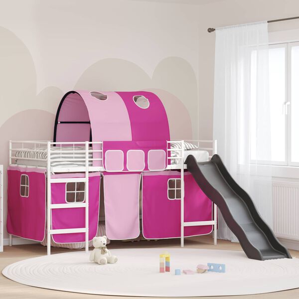 vidaXL Kids'Loft Bed Frame White and Pink 100 x 200 cm Metal