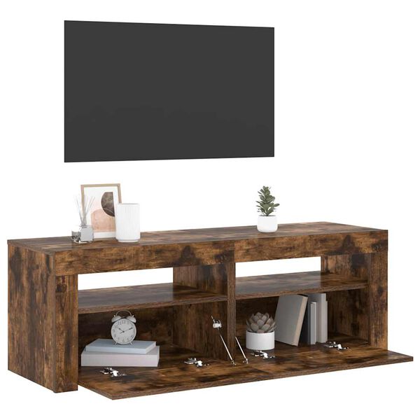 vidaXL TV Cabinet with LED Lights Smoked Oak 120x35x40 cm