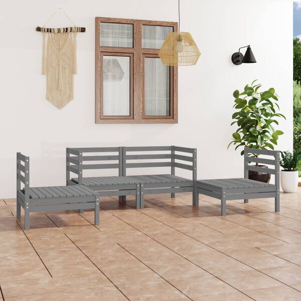 vidaXL 4 Piece Garden Lounge Set Grey Solid Pinewood