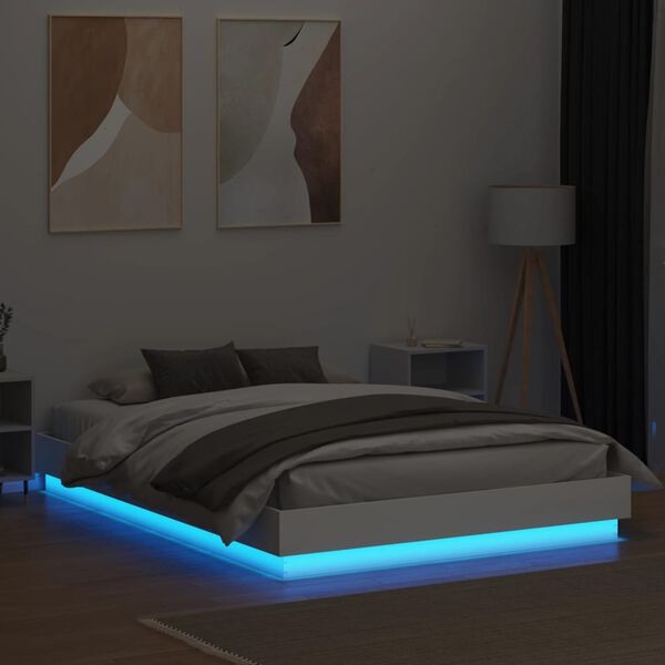 vidaXL Bed Frame with LED without Mattress White 140x200 cm