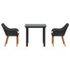 vidaXL Garden Dining Set with Cushion 3 pcs Black Poly Rattan