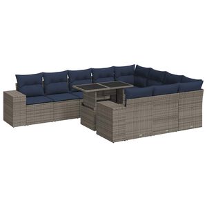 vidaXL 15 Piece Garden Sofa Set with Cushions Grey Poly Rattan Acacia