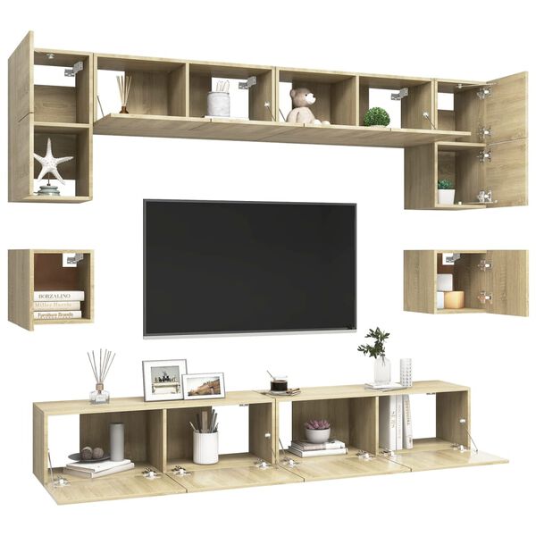 vidaXL 8 Piece TV Cabinet Set Sonoma Oak Engineered Wood