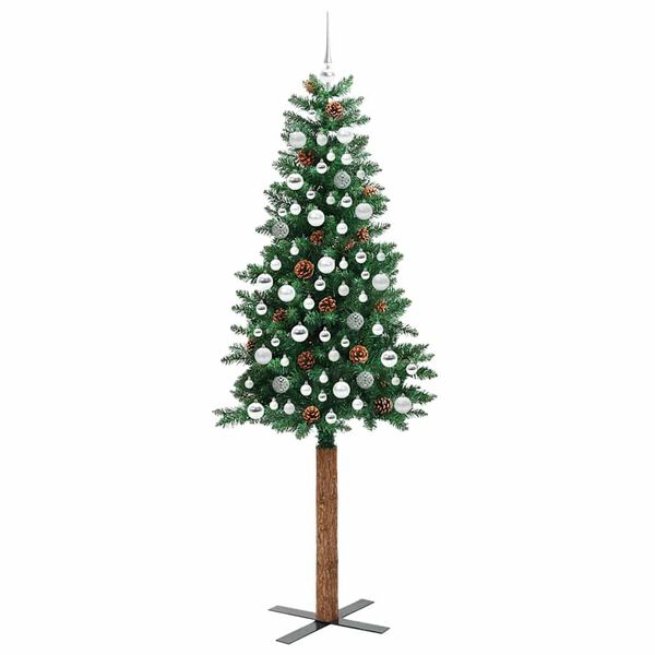 vidaXL Slim Christmas Tree Green 210 cm PVC and Solid Pine wood