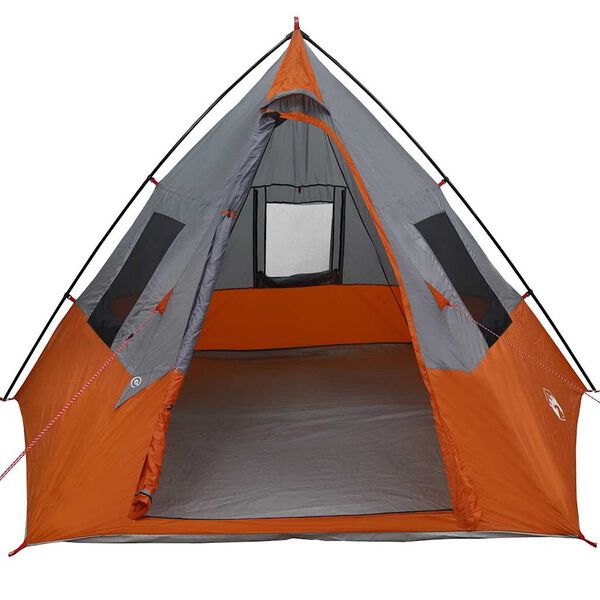 vidaXL Tipi Tent with Roof Grey and Orange 383 x 338 x 217 cm Taffeta