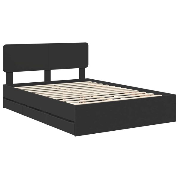 vidaXL Bed Frame with Headboard Black 160 x 200 cm Engineered Wood