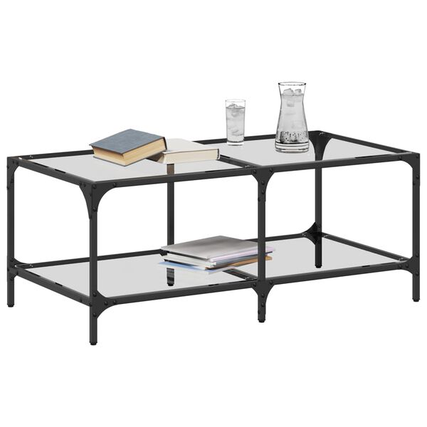 vidaXL Coffee Table with Transparent Glass Top 98.5x50x40 cm Steel