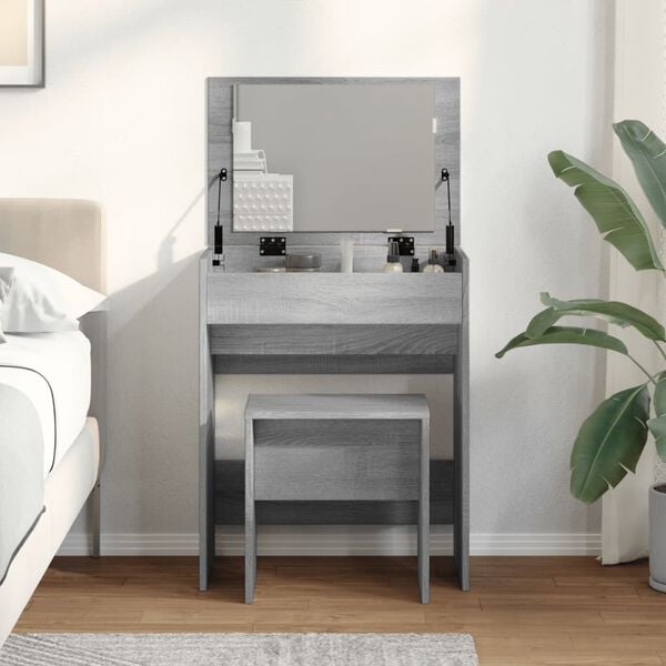 vidaXL Dressing Table and Stool Grey Sonoma 60x40x113.5 cm