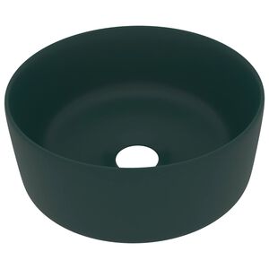 vidaXL Luxury Wash Basin Round Matt Dark Green 40x15 cm Ceramic