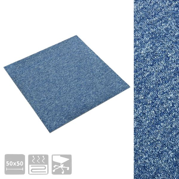 vidaXL Carpet Floor Tiles 20 pcs 5 m² 50x50 cm Blue