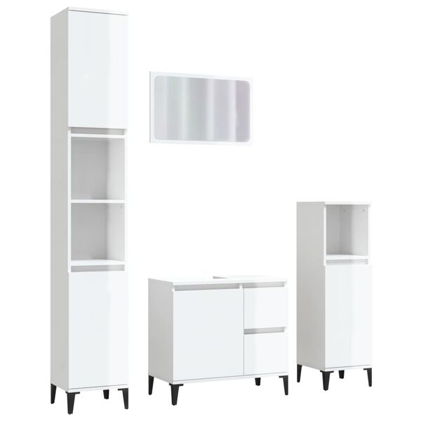 vidaXL 4 Piece Bathroom Furniture Set High Gloss White Engineered Wood