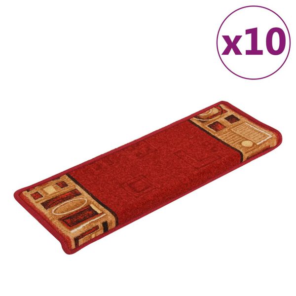 vidaXL Stair Mats Self-adhesive 10 pcs 65x21x4 cm Red