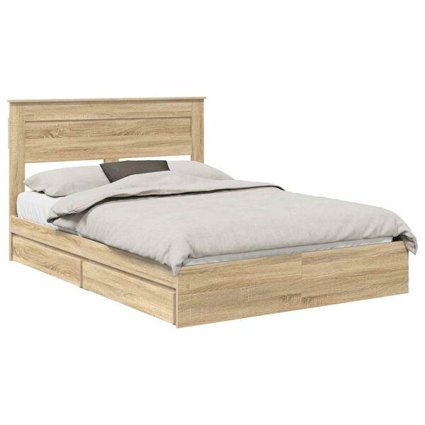 vidaXL Storage Bed with Drawer Sonoma Oak 150 x 200 cm Engineered Wood