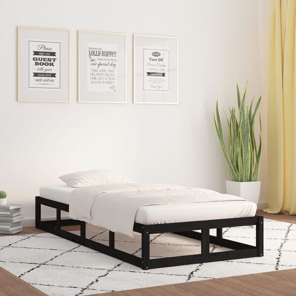 vidaXL Bed Frame without Mattress Black 75x190 cm Small Single Solid Wood