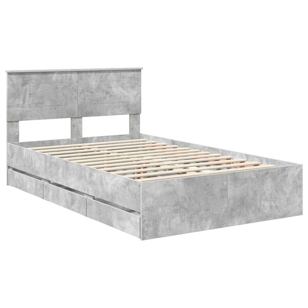 vidaXL Bed Frame with Drawer Concrete Grey 135 x 190 cm Engineer Wood