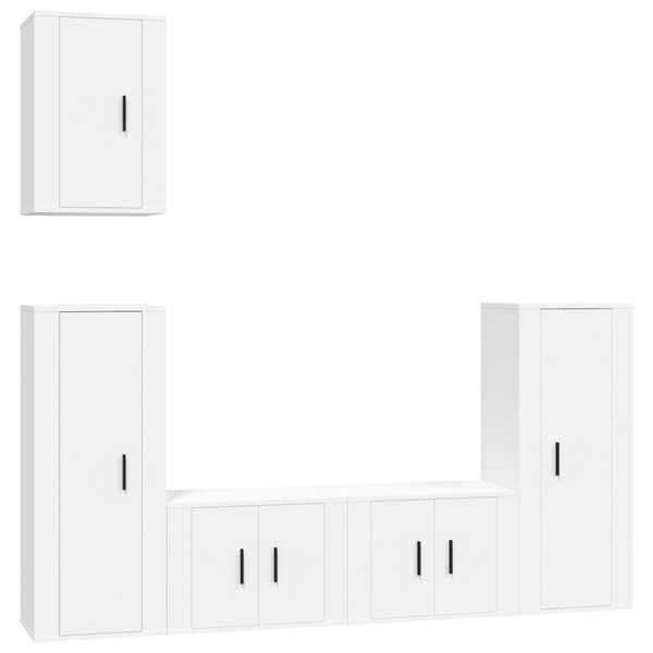 vidaXL 5 Piece TV Cabinet Set White Engineered Wood