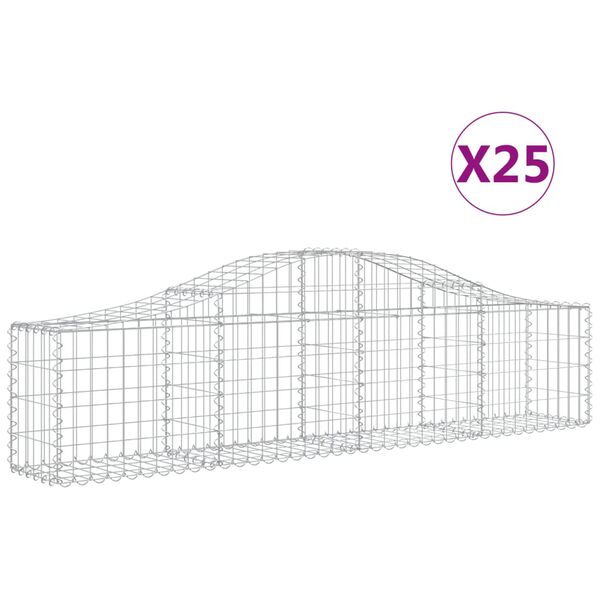 vidaXL Arched Gabion Baskets 25 pcs 200x30x40/60 cm Galvanised Iron