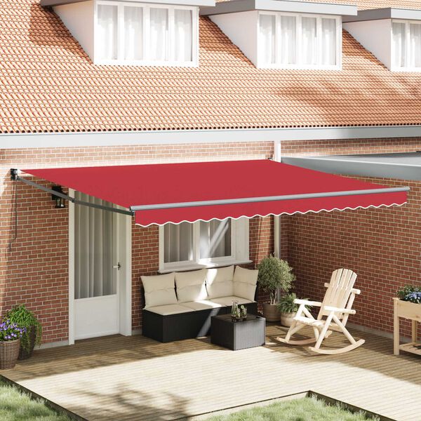 vidaXL Awning Retractable Manual Red 4.5 x 3 m Polyester and metal