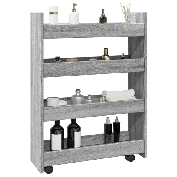 vidaXL Narrow Storage Trolley 4 Tier Grey Sonoma Engineered Wood