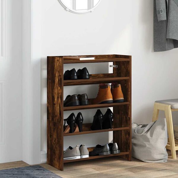 vidaXL Shoe Rack Smoked Oak 60x25x81 cm Engineered Wood