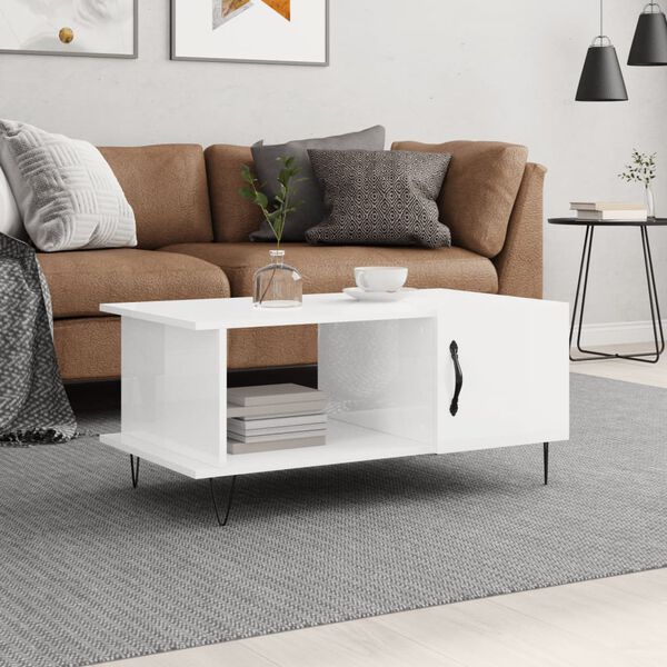 vidaXL Coffee Table High Gloss White 90x50x40 cm Engineered Wood