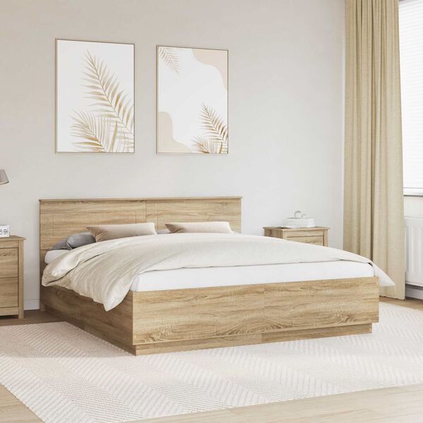 vidaXL Bed Frame Sonoma Oak 200 x 200 cm Engineered Wood