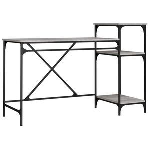 vidaXL Desk with Shelves Grey Sonoma 135x50x90 cm Engineered Wood&Iron